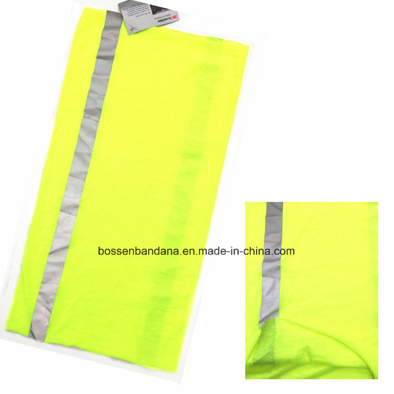 Promotional Custom Solid Light Yellow Reflective Stripes Heated Sports Neck Tube Buff