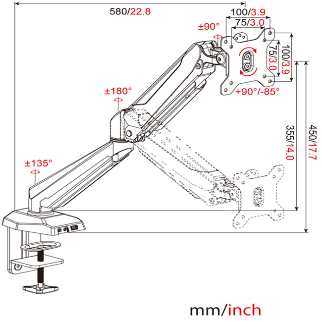 75*75mm 100*100mm LCD Monitor Stand Rotation Lifting Bracket with USB Audio