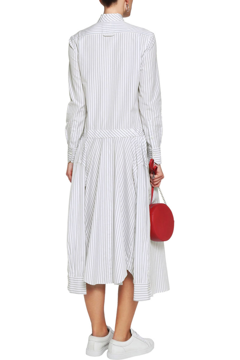 Pussy Bow Asymmetric Striped Cotton Poplinoffice MIDI Striped Dress