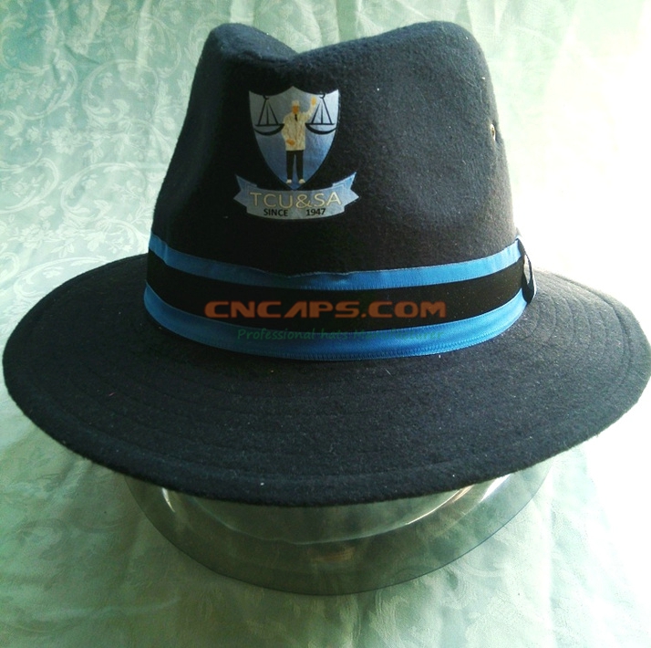 Custom Printed Polyester Wide Brim Felt Fedora Hat with Belt