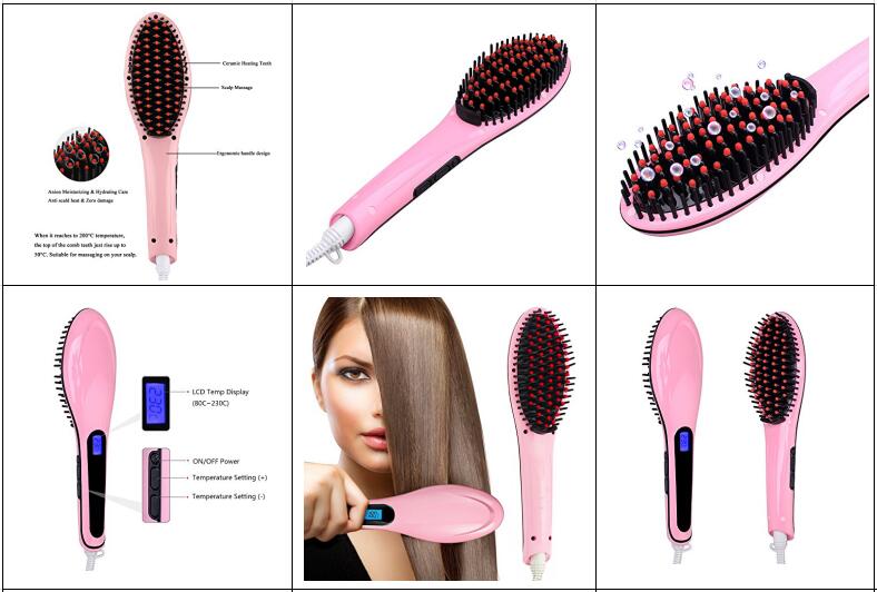 Pink Anti Scald Brush Hair Straightener