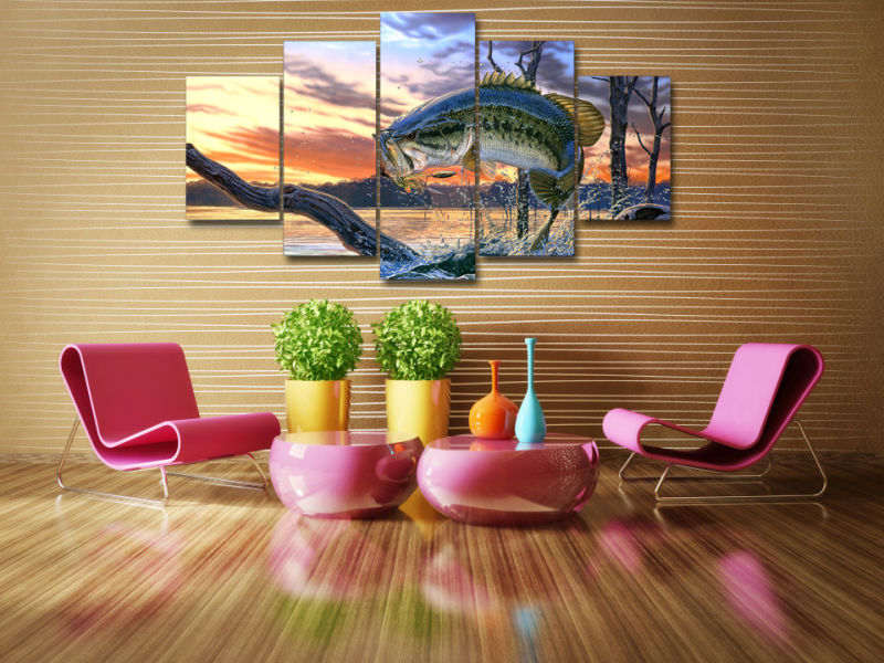 HD Printed Jumping Fish Landscape Art Painting Canvas Print Room Decor Print Poster Picture Canvas Mc-015