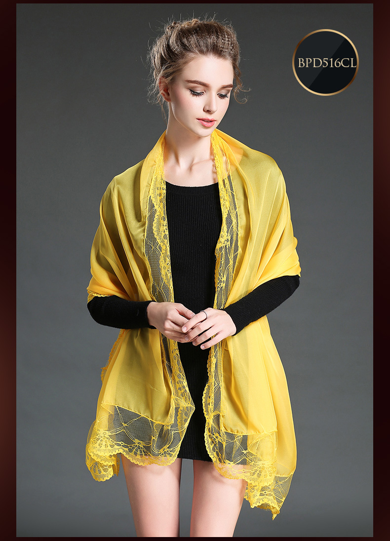 Yellow Polyester Chiffon Scarf Lace Shawls for Women