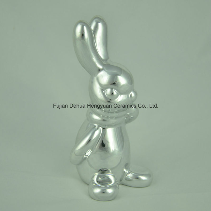 Animal Shaped Ceramic Craft, Plating Sliver Ceramic Rabbit for Easter Decoration