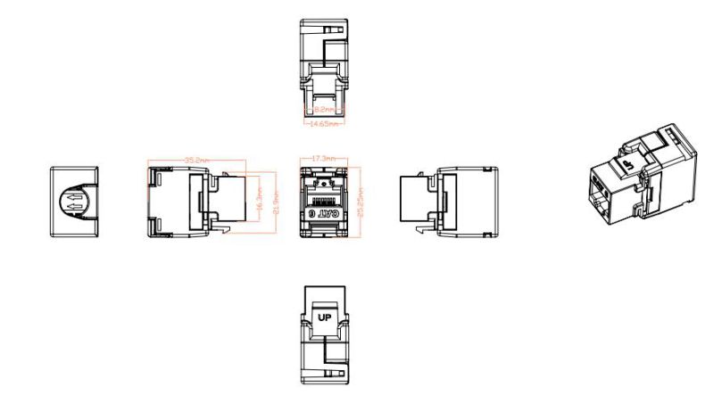 CAT6A 10 Gigabit UTP Tooless Keystone Jack 180 Degree