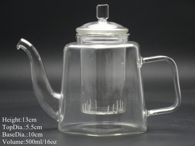 500ml Singlge Wall Hand Made Borosilicage Glass Teapot with Glass Lid and Infuser