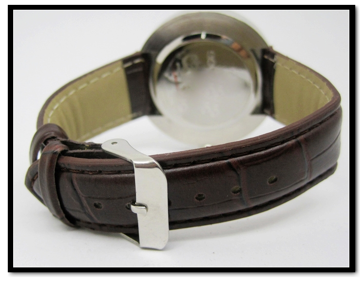 Brown Leather Watch for Men Stainless Steel Case and Back