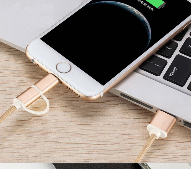 2 in 1 Nylon Braided USB Charge Sync Cable for Micro and Ios Phone