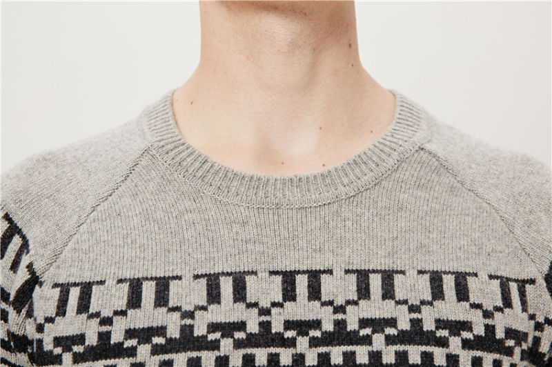 50%Lambs Wool50%Nylon Jacquard Pullover Knit Sweater for Men
