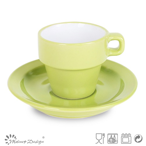 3oz Stackable Cup and Saucer Inside White Outside Glaze with Classical Shape Design