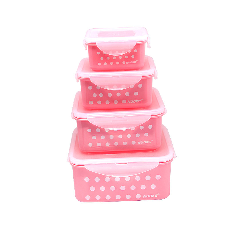 4PCS DOT Painting Plastic Lock Crisper Container