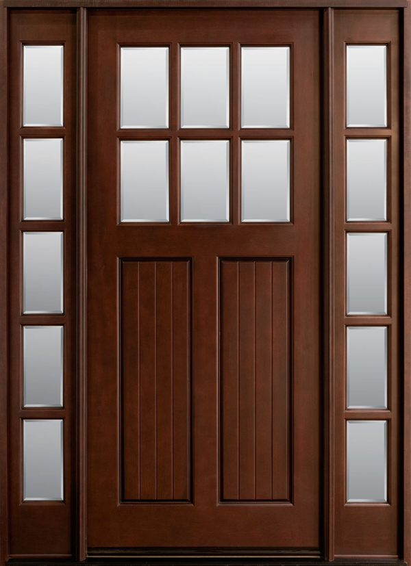 Exterior Stained Mohagany Prehung Craftsman Solid Wooden Doors with Side Lites