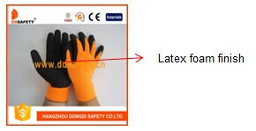 Fluorescent Nylon Black Latex Safety Glove Dnl415