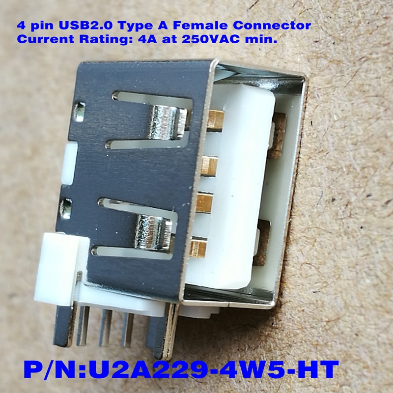 Rated Current 4A DIP USB2.0 Type a Female Connector for Power Adaptor, Power Bank