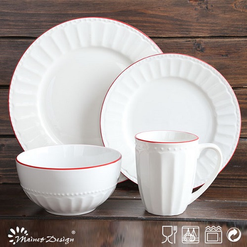 Hot Sale 16PCS Embossed White Porcelain Dinner Set