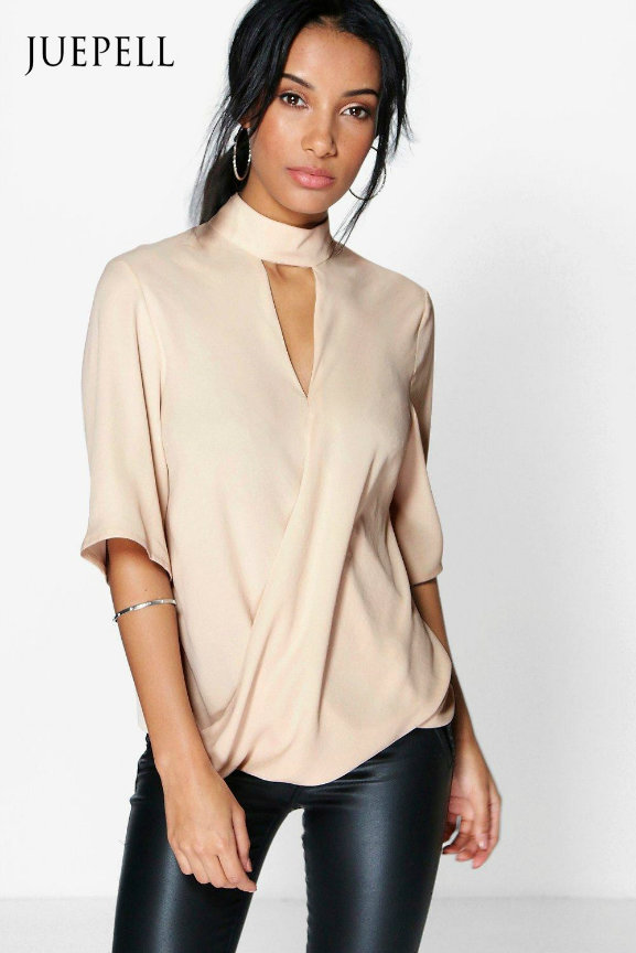 Cut out Neck Wrap Office Front Women Blouse