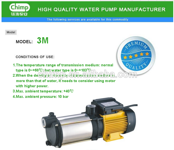 3m Multistage Stainless Steel High Flow Electric Water Pump for Home Use