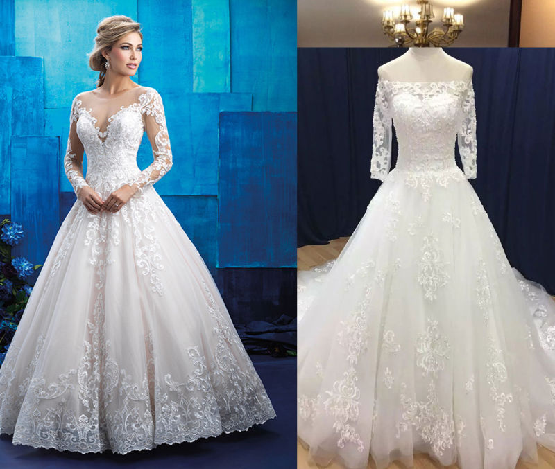 Full Sleeve Illusion Wedding Dress with Lace Edge