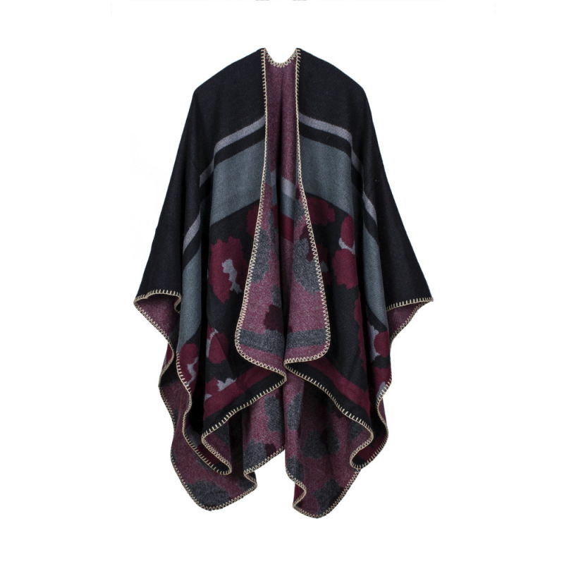 Women's Color Block Open Front Blanket Poncho Bohemian Cashmere Like Cape Thick Winter Warm Stole Throw Poncho Wrap Shawl (SP229)