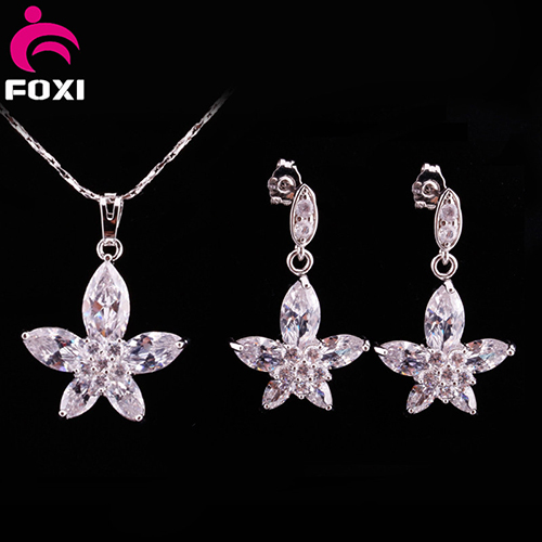 Wholesale Supply Necklace and Earrings Cubic Crystal Jewelry Set