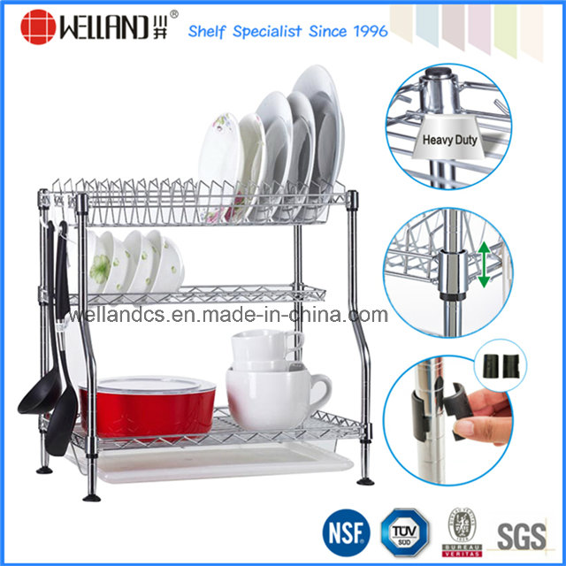 Patented Adjustable Chrome Metal Kitchen Dish Drying Rack, Plate Rack