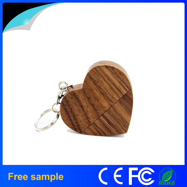 2016 Promotional Gift Customized Wood Heart Shape USB2.0 Pendrive