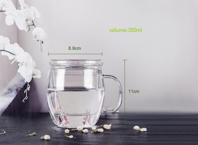 Heat Resistance Clear Glass Tea Cup with Infusion and Lid