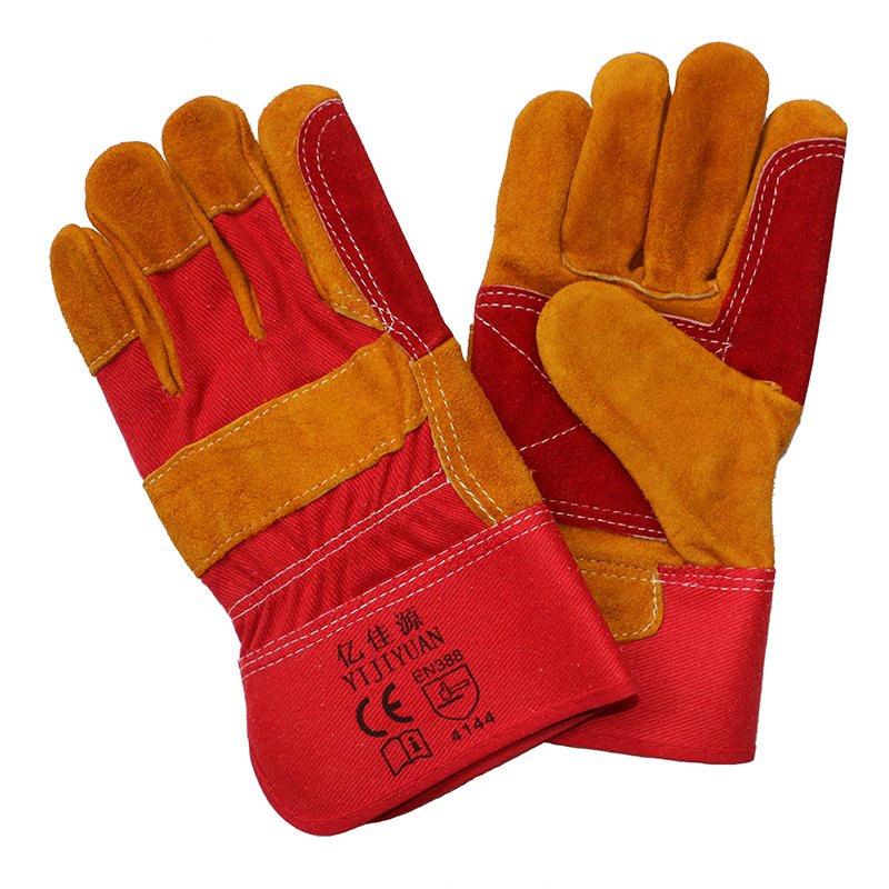 Cow Split Leather Cut Resistant Double Palm Working Safety Gloves