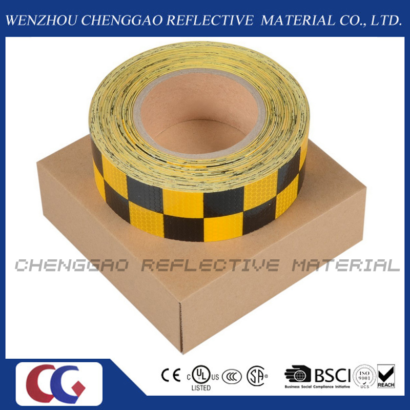 PVC Yellow and Black Chequer Reflective Safety Warning Tape (C3500-G)