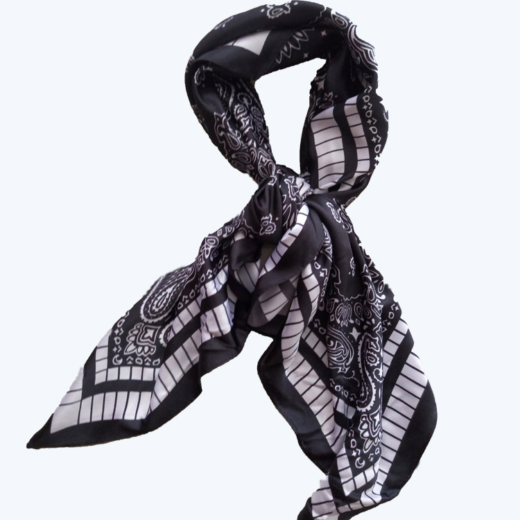 Lady Fashion Printed Satin Silk Magic Black Scarf