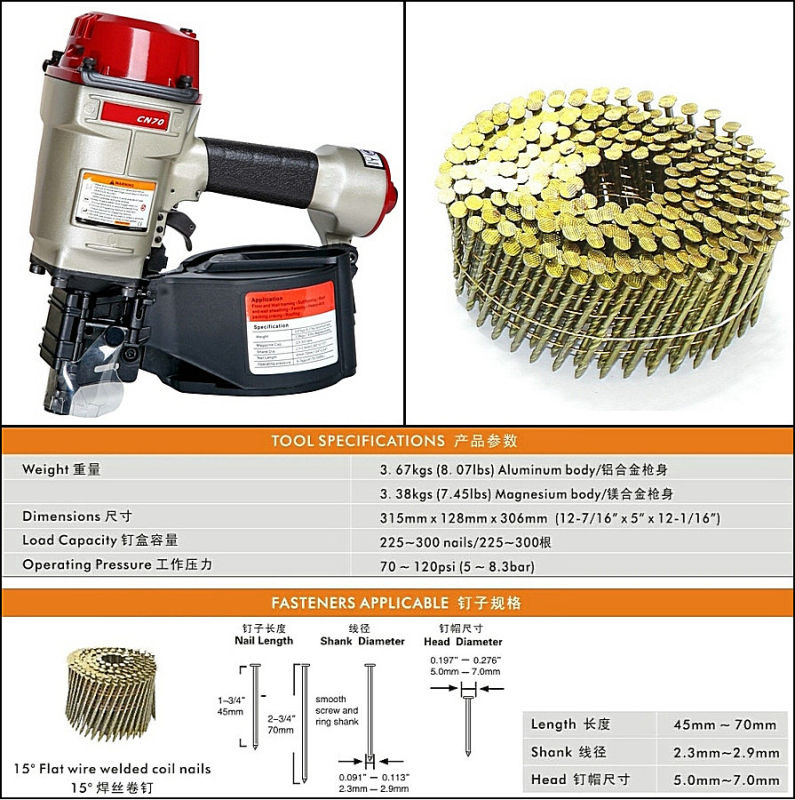 Cn70 Pneumatic Wire Collated Coil Nailer