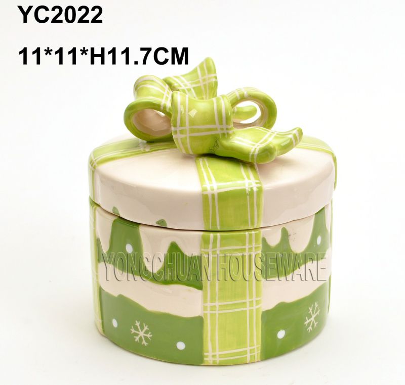 Hand-Painted Christmas Round Cookie Jar