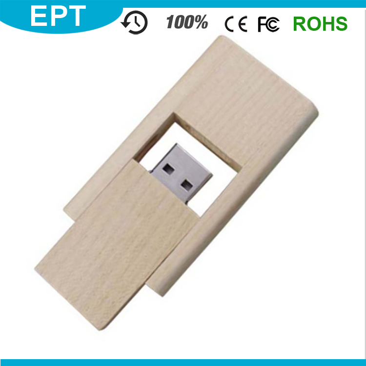 Beige Swivel Wooden OEM Wholesale USB Flash Drive (TW007)