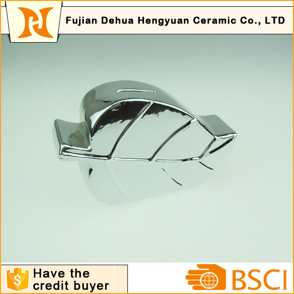 Silver Plating Leave Coin Bank for Home Decoration