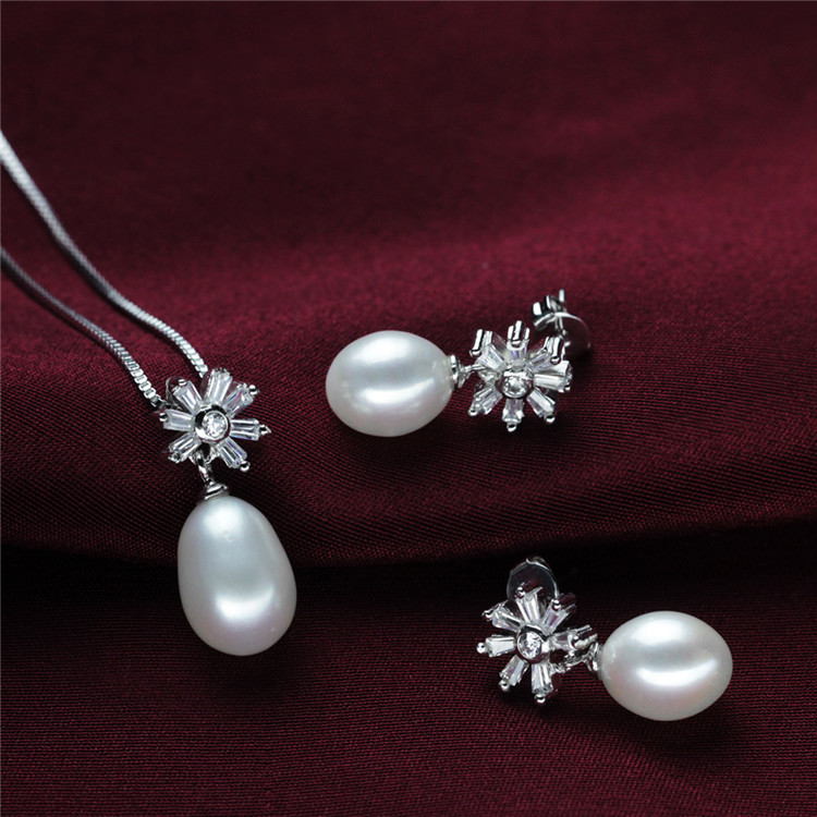 Natural Earring Pendant Natural 925 Silver Genuine Pearl Jewelry Set