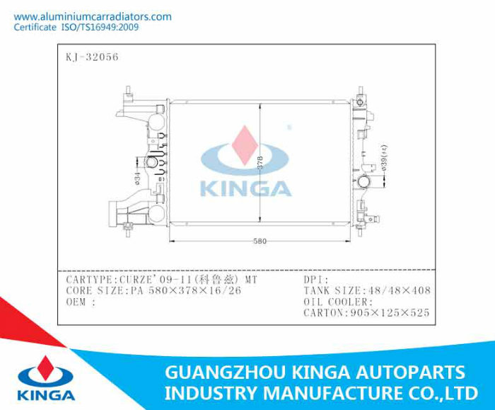 13267650 / 1300299 High Quality Car Radiator for G. M. C Curze 2009-2011 Mt