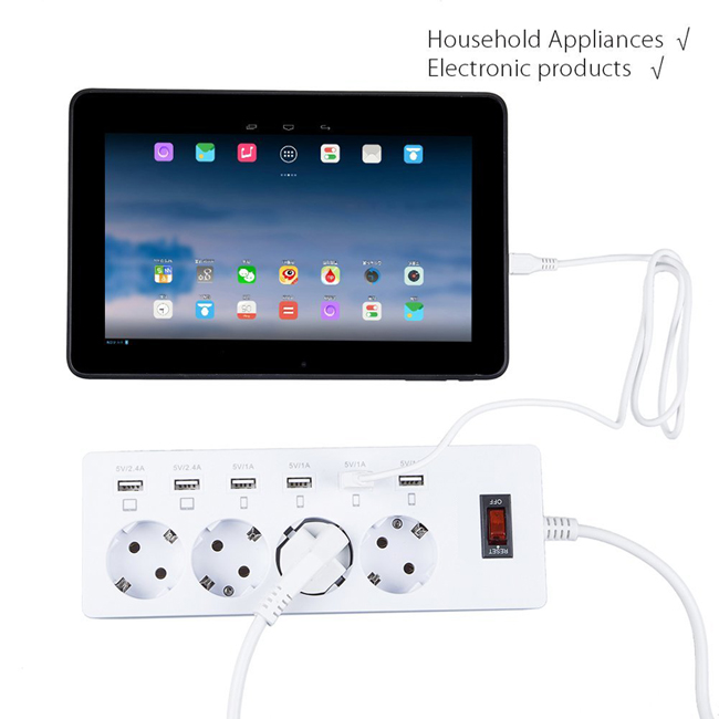 4 Port EU Plug Outlet 6 Ports USB Wall Socket Power with Switch for Smartphones Tablets