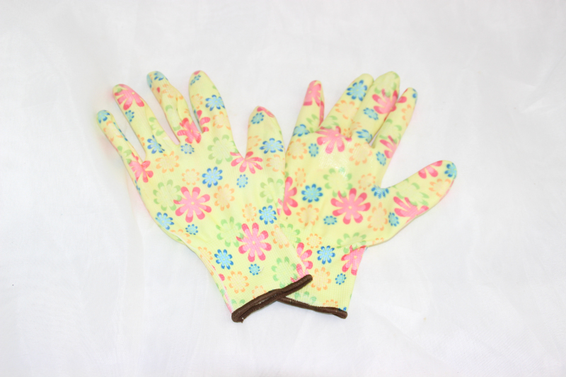 13G Polyster Floral Printing Glove, Nitrile CE Glove