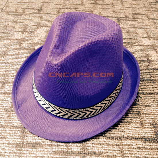 Custom Printed Straw Purple Fedora Hat