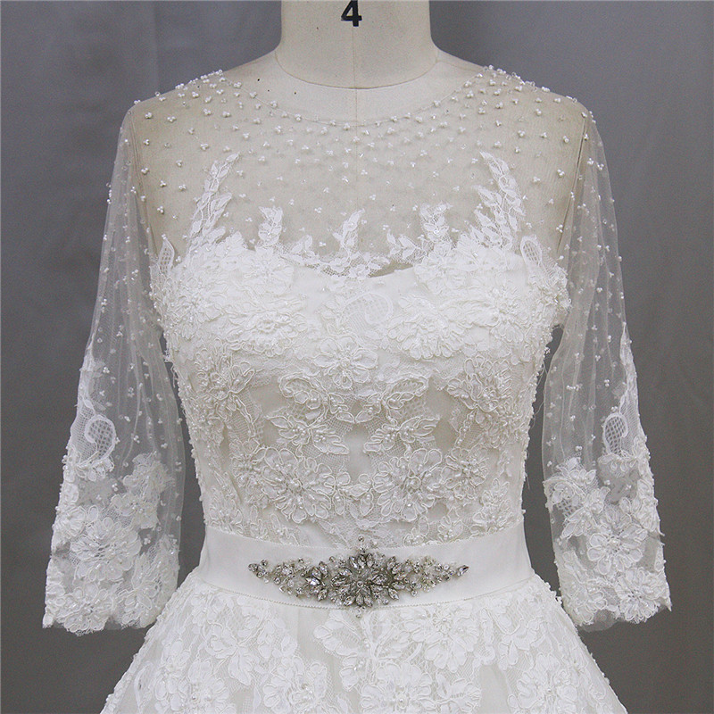 A-Line Lace Beading 3/4 Sleeves Bride Dress