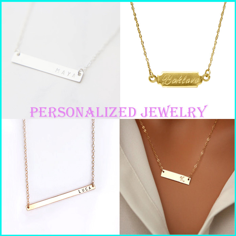 New Custom Wholesale Fashion Engrave Letter Gold Bar Necklace