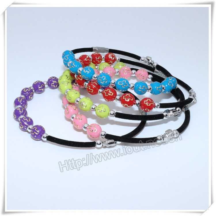 Religious Handmade Catholic Custom Cross Plastic Beads Bracelet (IO-CB166)