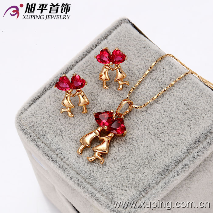 Fashion Elegant Gold-Plated CZ Crystal Imitation Jewelry Set Shaped with a Couple or Lovers --62402