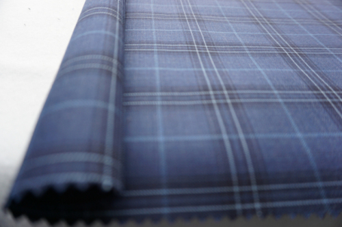 Check Blue Wool Fabric for Suit