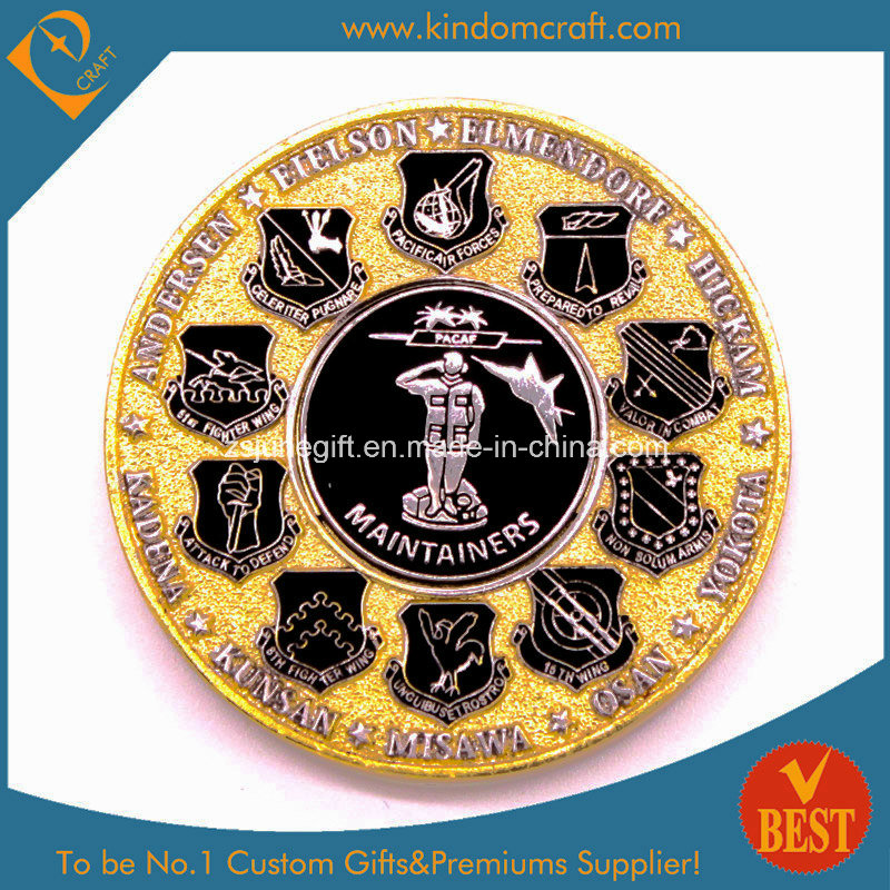 Gold Plated Metal Coin with Small Emblem Logos