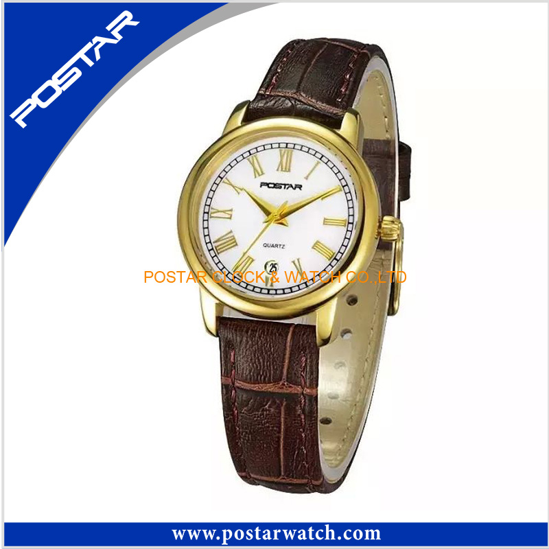 Simple Swiss Watch for Ladies with Genuine Leather Band