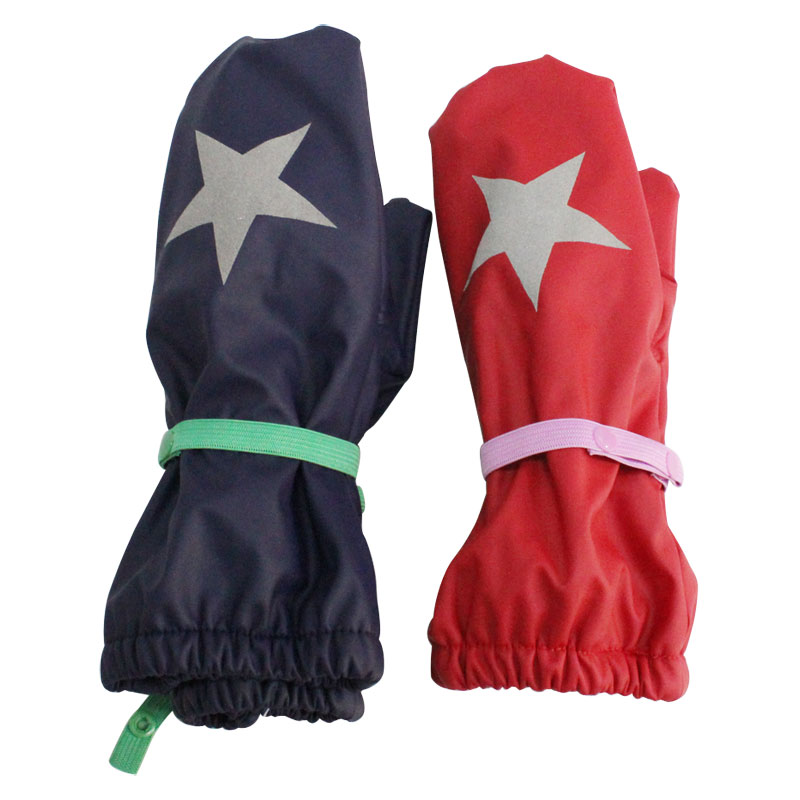 Solid Blue Star Fleece Lining PU Rain Mitten for Baby/Child