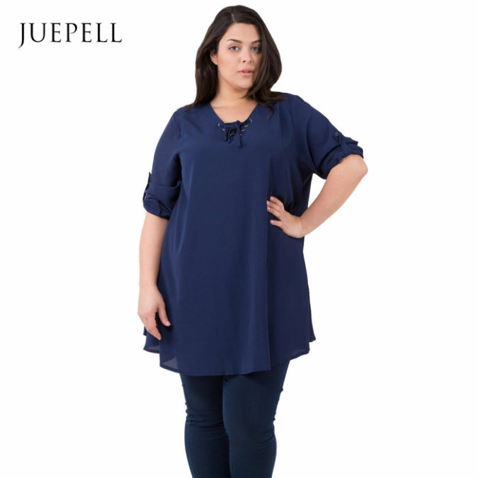 Marine Plus Size Casual Chiffon Blouse for Fat Women