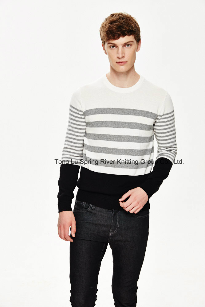 Wholesale Round Neck Striped Knit Men Sweater