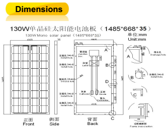 130W Mono Solar Panel for Global Market